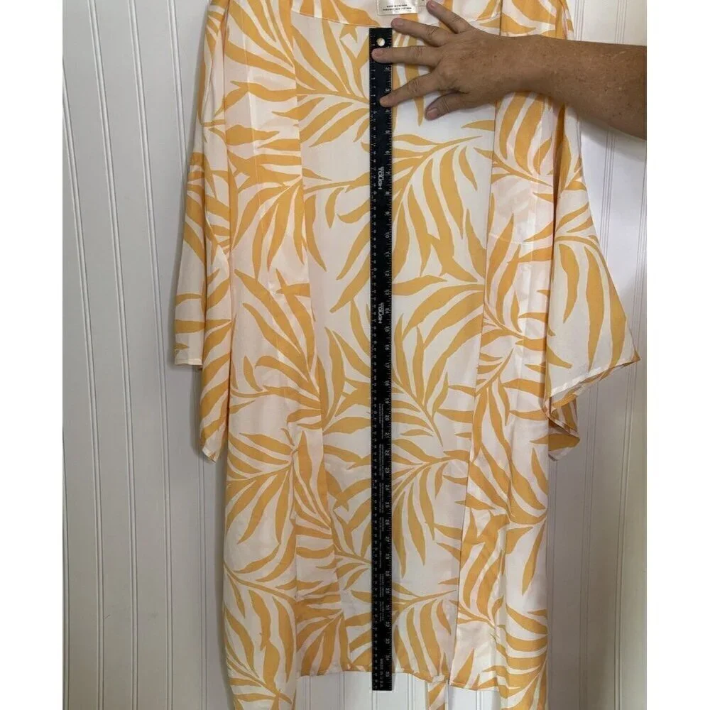 Maison Du‎ Soir Magnolia Palm XL/2XL Open Front Tie Sash Kimono Robe Cover Up